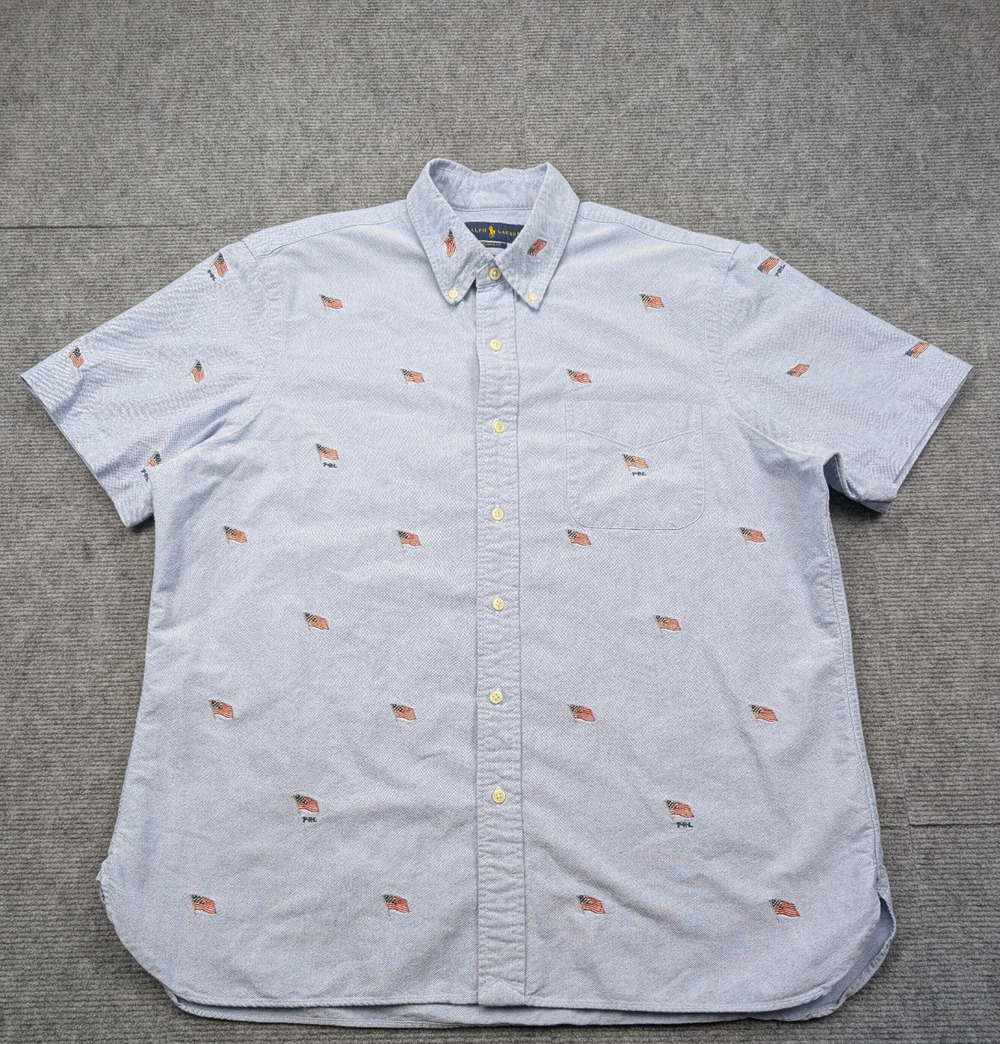 Polo Ralph Lauren Button Up Shirt Mens XL Preppy Flag Embroidered Logo USA